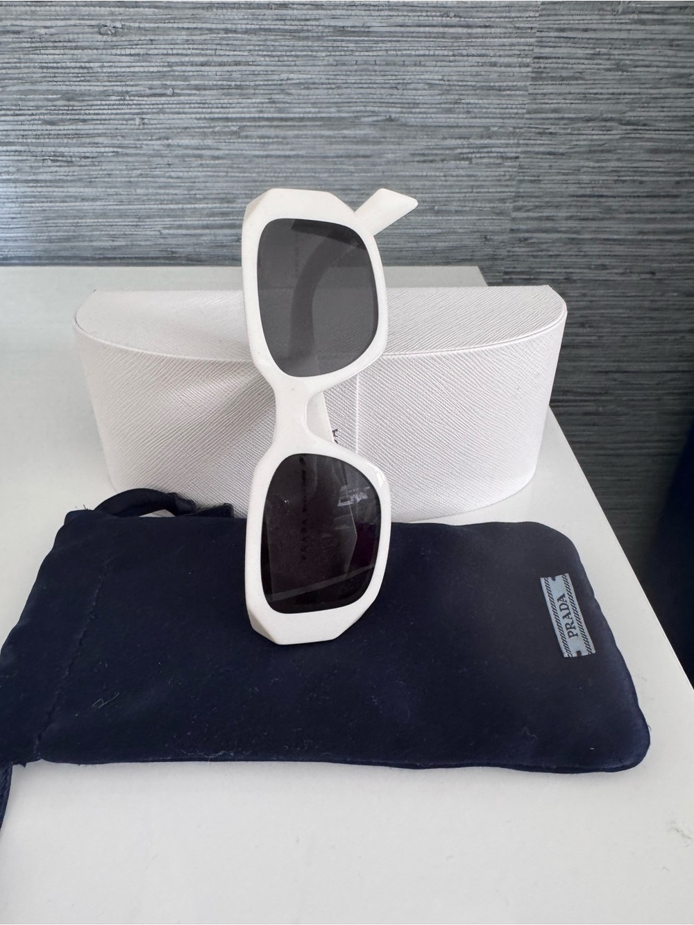 Prada White Geometric Sunglasses with Dark Lenses